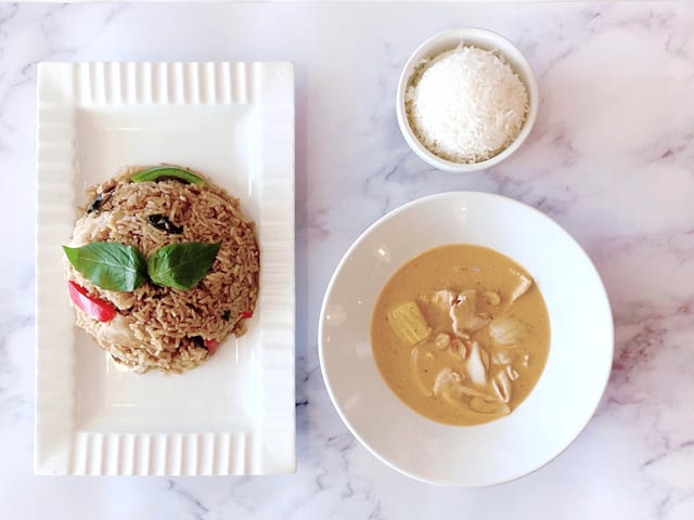(Combo Full Size) Spicy Basil Fried Rice + Massaman Curry.