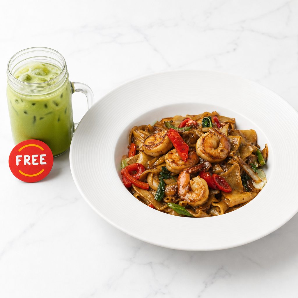 Drunken Noodle - Pad Kee Mao (with FREE Thai Green Milk Tea).