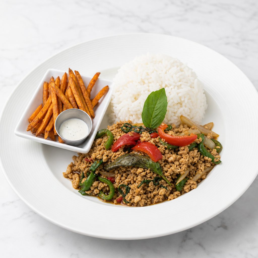 Ka Praw - Thai Basil Stir Fry (with FREE Sweet Potato Fries).