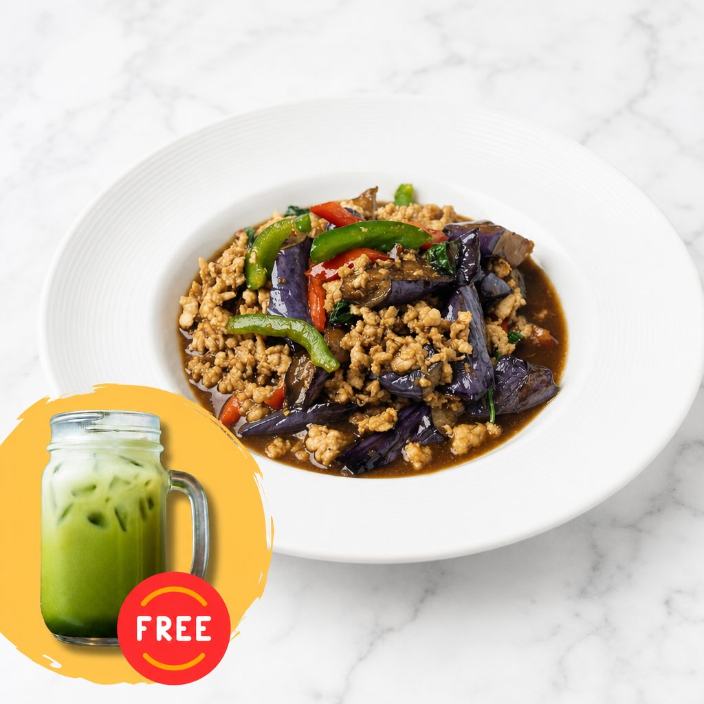 Spicy Eggplant (with FREE Thai Green Milk Tea).