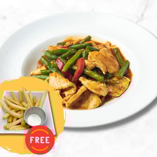 Pad Prik King - Thai Red Curry Stir-Fry (with FREE French Fries)