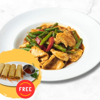 Pad Prik King - Thai Red Curry Stir-Fry (with FREE Vegetarian Spring Roll)